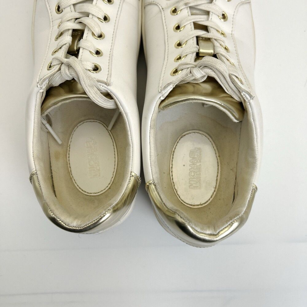 Michael Kors Shea Faux Leather Sneakers Womens Sz 7.5 White Logo Casual Shoes - Picture 5 of 8